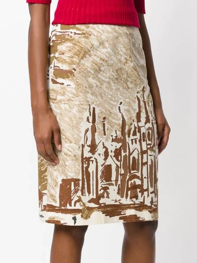 Pre-owned Prada Cathedral Printed Skirt In Neutrals