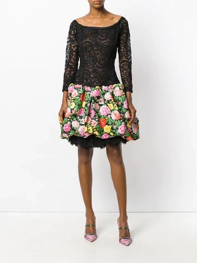Pre-owned Saint Laurent Floral Lace And Print Dress In Black