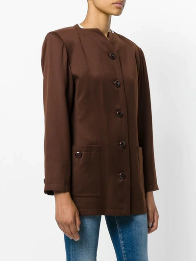 Pre-owned Saint Laurent Boxy Jewel Necked Blazer In Brown