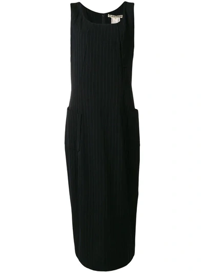 Pre-owned Comme Des Garçons 1992 Pinstriped Midi Dress In Black