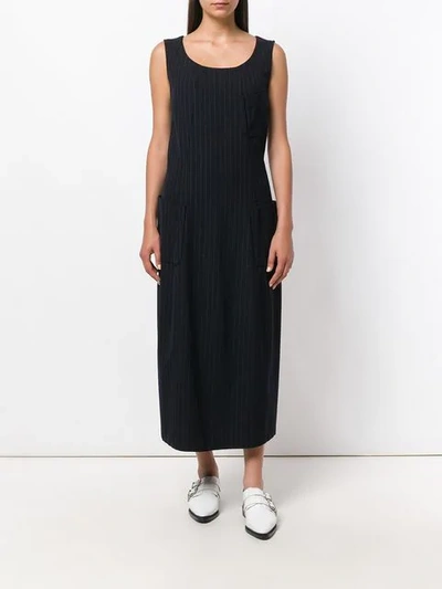 Pre-owned Comme Des Garçons 1992 Pinstriped Midi Dress In Black