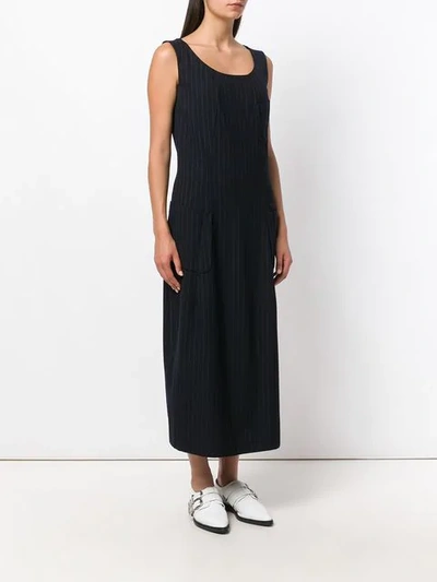 Pre-owned Comme Des Garçons 1992 Pinstriped Midi Dress In Black