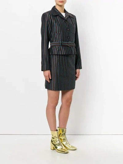 Pre-owned Kenzo Striped Belted Skirt Suit In Brown