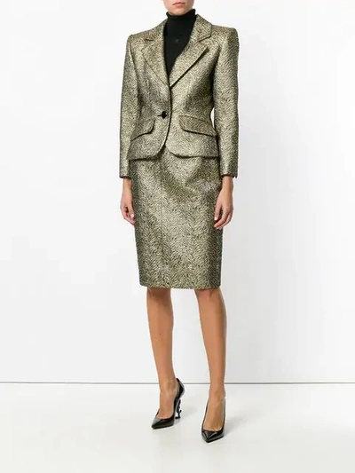 Pre-owned Saint Laurent Nervure Embroidered Skirt Suit In Metallic