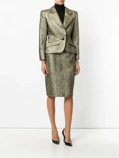 Pre-owned Saint Laurent Nervure Embroidered Skirt Suit In Metallic