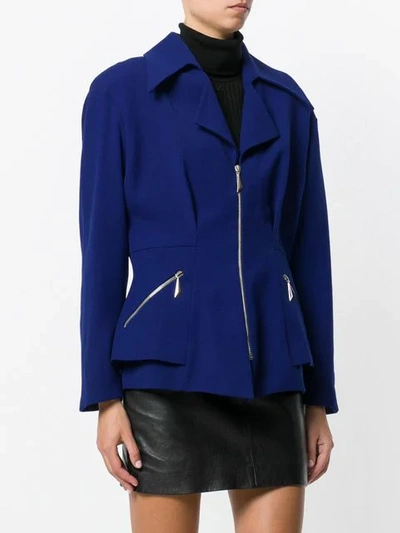 Pre-owned Mugler Semi-peplum Fitted Jacket In Blue