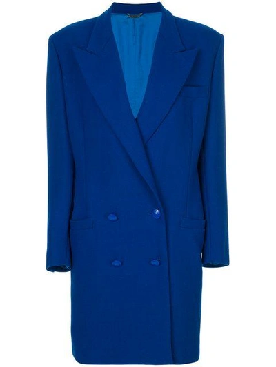 Shop Versace Vintage Padded Shoulder Coat - Blue
