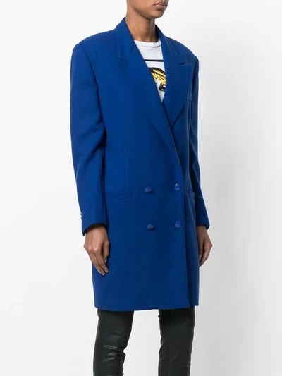 Shop Versace Vintage Padded Shoulder Coat - Blue