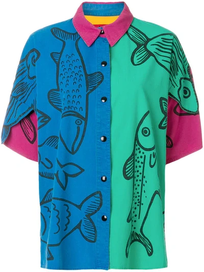 Pre-owned Jc De Castelbajac Vintage Oversized Fish Printed Shirt In Multicolour