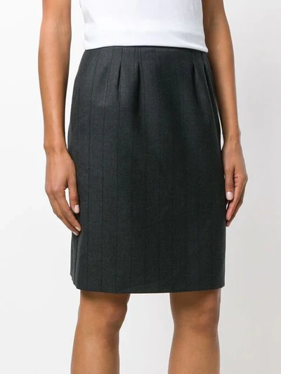 Pre-owned Saint Laurent Tonal Stripe Straight Skirt In Grey
