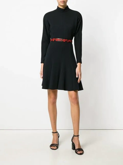 Pre-owned Versace Standing Collar Flared Dress In Black