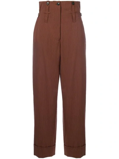 Pre-owned Jean Paul Gaultier Vintage High Waist Striped Trousers In Brown