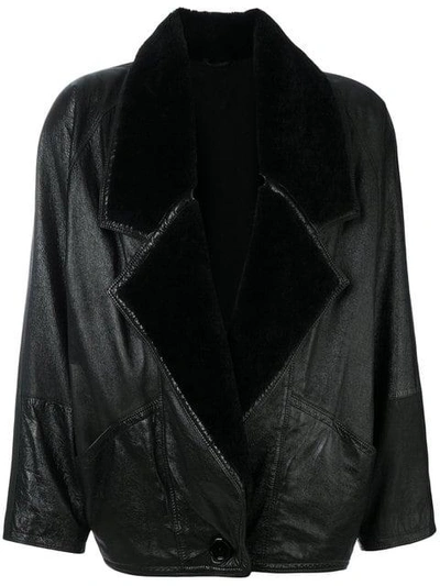 Pre-owned Versace Oversized Shearling Jacket In Black