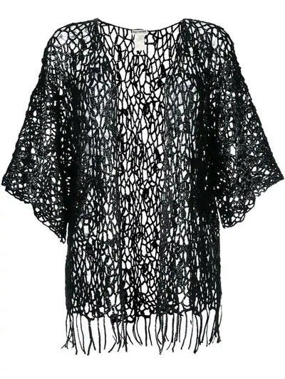 Pre-owned Issey Miyake Sheer Lace Knitted Cardigan In Black