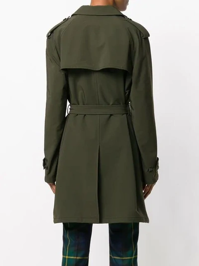 Pre-owned Prada Belted Trench Coat In Green