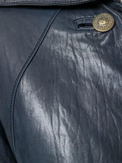 Pre-owned Versace Double-breasted Leather Coat In Blue