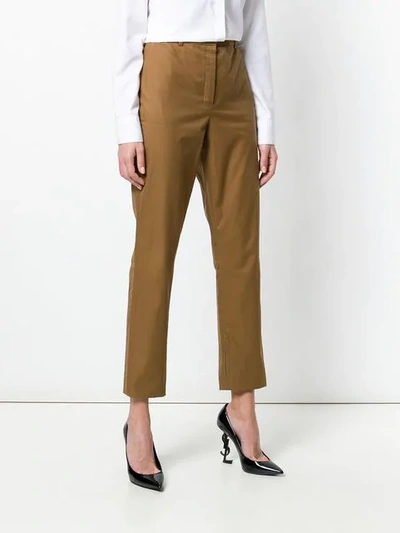 Pre-owned Saint Laurent Cropped High-rise Straight-leg Trousers In Brown