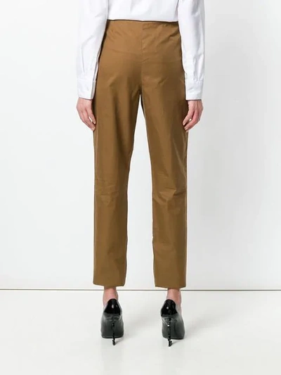 Pre-owned Saint Laurent Cropped High-rise Straight-leg Trousers In Brown