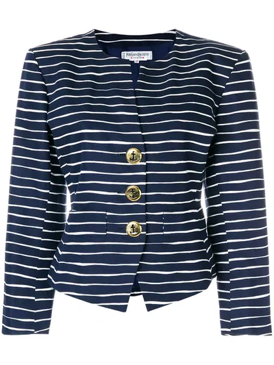 Pre-owned Saint Laurent Button-detailed Striped Jacket In Blue
