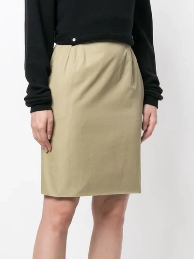 Pre-owned Saint Laurent Yves  Vintage 古着高腰直筒半身裙 - 中性色 In Neutrals