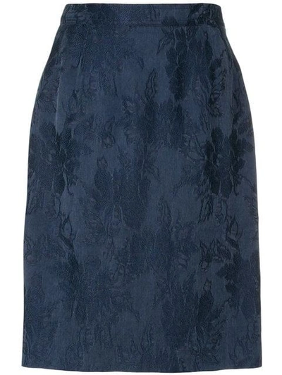 Pre-owned Saint Laurent Floral Jacquard Straight Skirt In Blue