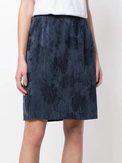 Pre-owned Saint Laurent Floral Jacquard Straight Skirt In Blue