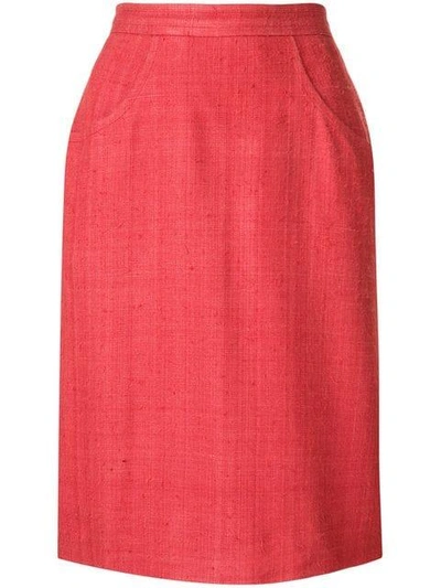 Pre-owned Saint Laurent Yves  Vintage 古着直筒仿旧半身裙 - 红色 In Red
