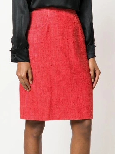 Pre-owned Saint Laurent Straight Distressed Skirt In Red