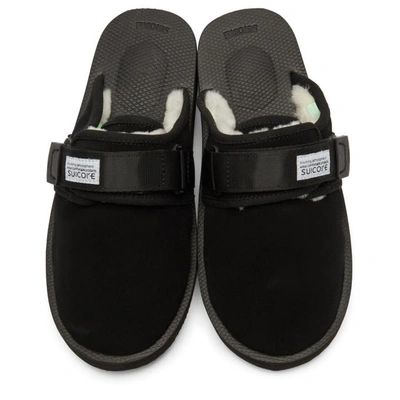 Shop Suicoke Black Shearling Zavo-m Sandals