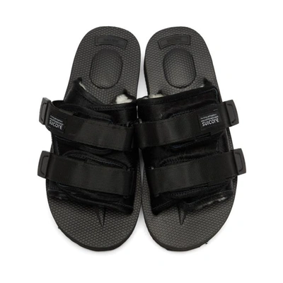 Shop Suicoke Black Calf-hair Moto-m Sandals