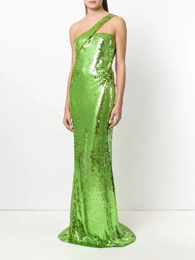 Shop Gucci Single Shoulder Sequin Dress - Green