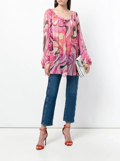 Pre-owned Emilio Pucci Vintage Abstract Print Sheer Blouse In Multicolour