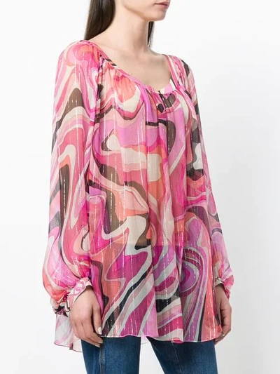 Pre-owned Emilio Pucci Vintage Abstract Print Sheer Blouse In Multicolour