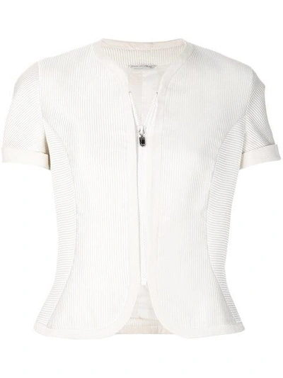 Pre-owned Versace Ribbed Zipped Blouse In Neutrals