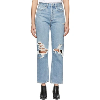 Shop Agolde Blue 90s Mid Rise Loose Fit Jeans In Fall Out