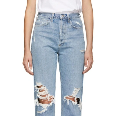 Shop Agolde Blue 90s Mid Rise Loose Fit Jeans In Fall Out