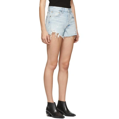 Shop Agolde Blue Denim Parker Shorts In Broken