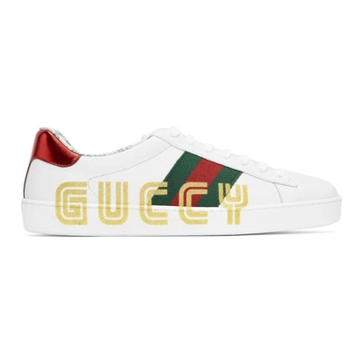 Shop Gucci White New Ace Guccy Sneakers In 9090 Gr.whi