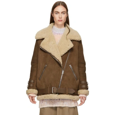 Shop Acne Studios Brown Suede And Shearling Velocite Jacket In Brown/white