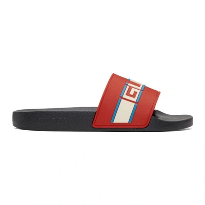Shop Gucci Red Pursuit Pool Slides In 6562 Poppy