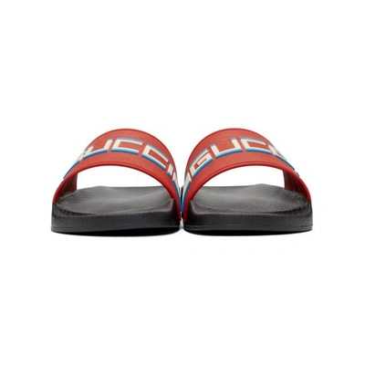 Shop Gucci Red Pursuit Pool Slides In 6562 Poppy