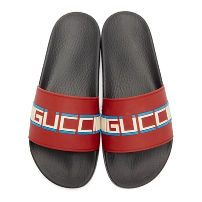 Shop Gucci Red Pursuit Pool Slides In 6562 Poppy