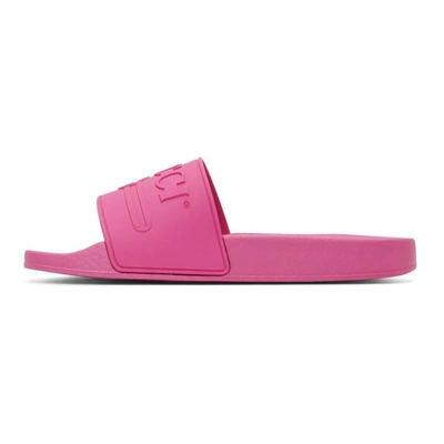 Shop Gucci Pink Pursuit Pool Slides In 5516 Fucsia