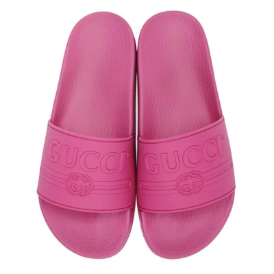 Shop Gucci Pink Pursuit Pool Slides In 5516 Fucsia