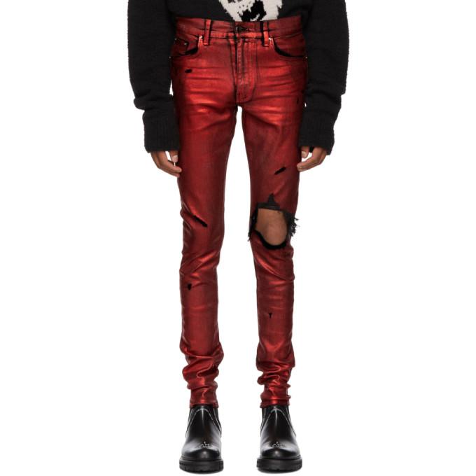 red metallic jeans