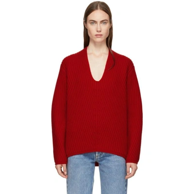 Shop Acne Studios Red Deborah Deep V-neck Sweater