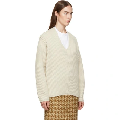 Shop Acne Studios Beige Deborah Deep V-neck Sweater