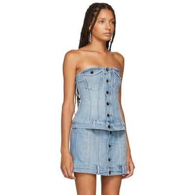 Shop Alexander Wang Blue Strapless Denim Top In 450 Vntligh