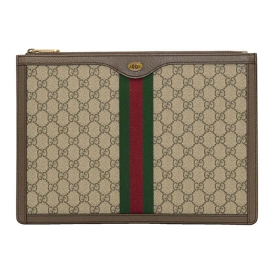 Shop Gucci Brown And Beige Gg Supreme Pouch In 8745 Brown
