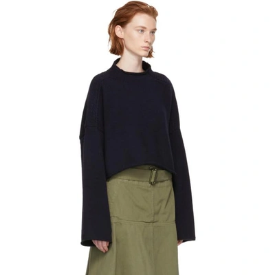 Shop Jw Anderson Navy Cable Detail Sweater